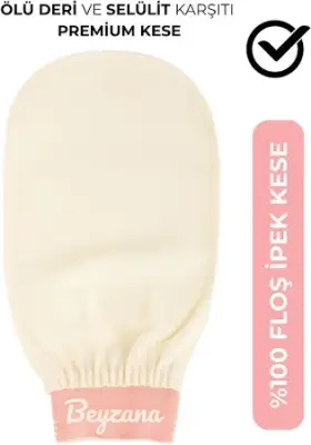 BEYZANA Ekru Banyo Duş Kesesi Peeling Eldiveni %100 Floş Ipek Premium 