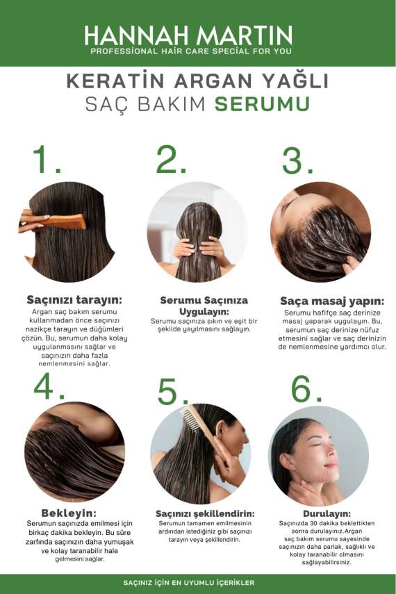 Biotin Keratin Ve Argan Yağı İçerikli Saç Dökülmesi ve Yıpranmış Saçlar için Saç Bakım Serumu - 6