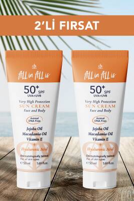 Hyalüronik Asit ve Jojoba Yağı içeren SPF50+ Tüm Ciltler için Yüksek Korumalı 2'li Güneş Kremi 50 ml