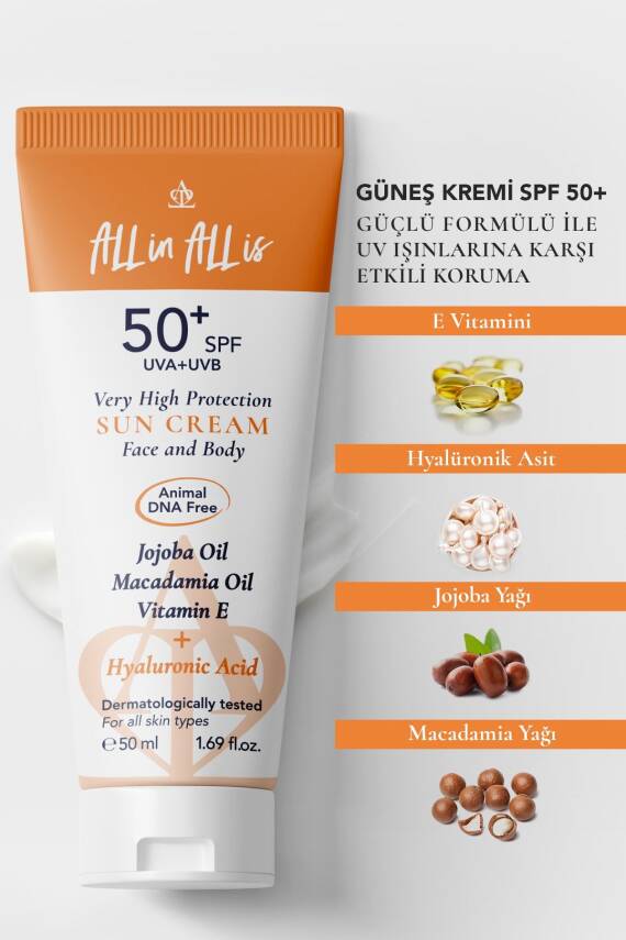 Hyalüronik Asit ve Jojoba Yağı içeren SPF50+ Tüm Ciltler için Yüksek Korumalı 2'li Güneş Kremi 50 ml - 3