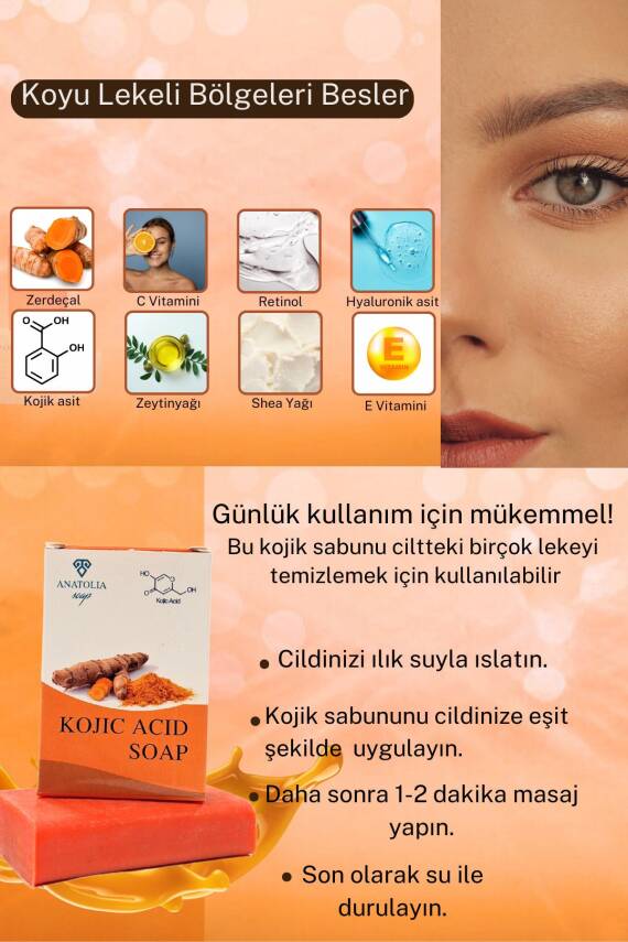 Kojik Asit Zerdeçal Hücre Yenileyici Ciltteki Lekeleri Giderici Kolajen Etkisi Hyaluronik Sabunu  - 5