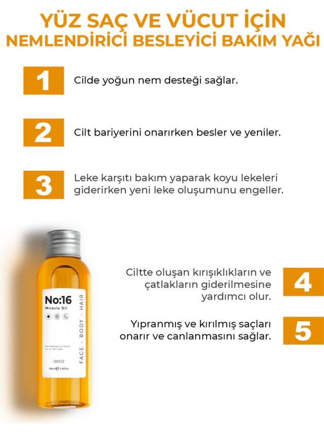 No:16 Nemlendirici Besleyici Yenileyici Işıltı Verici Mucizevi Onarıcı Bakım Yağı 100 ML - 2