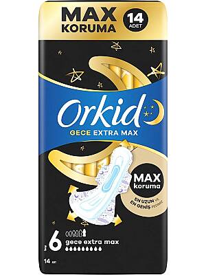 Orkid Ultra Hijyenik Ped Gece Extra Max (Boy 6) 14 Adet Ped
