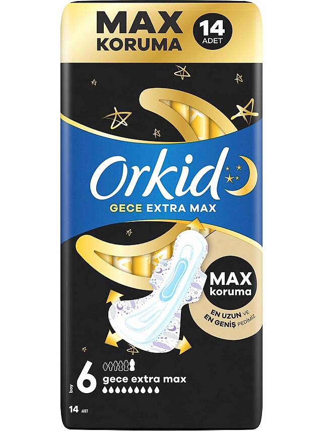 Orkid Ultra Hijyenik Ped Gece Extra Max (Boy 6) 14 Adet Ped - 1