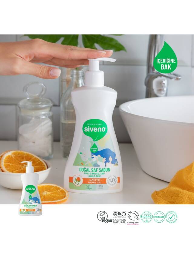 Siveno %100 Doğal Sıvı Kastil Sabun Portakal Yağlı Tazeleyici Nemlendirici Bitkisel Vegan 300 ml - 2